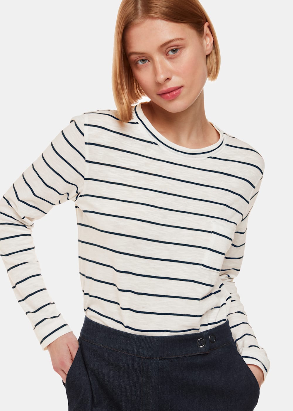 Whistles Stripe Crew Neck Pocket Top Whistles Stripe Crew Neck Pocket Top