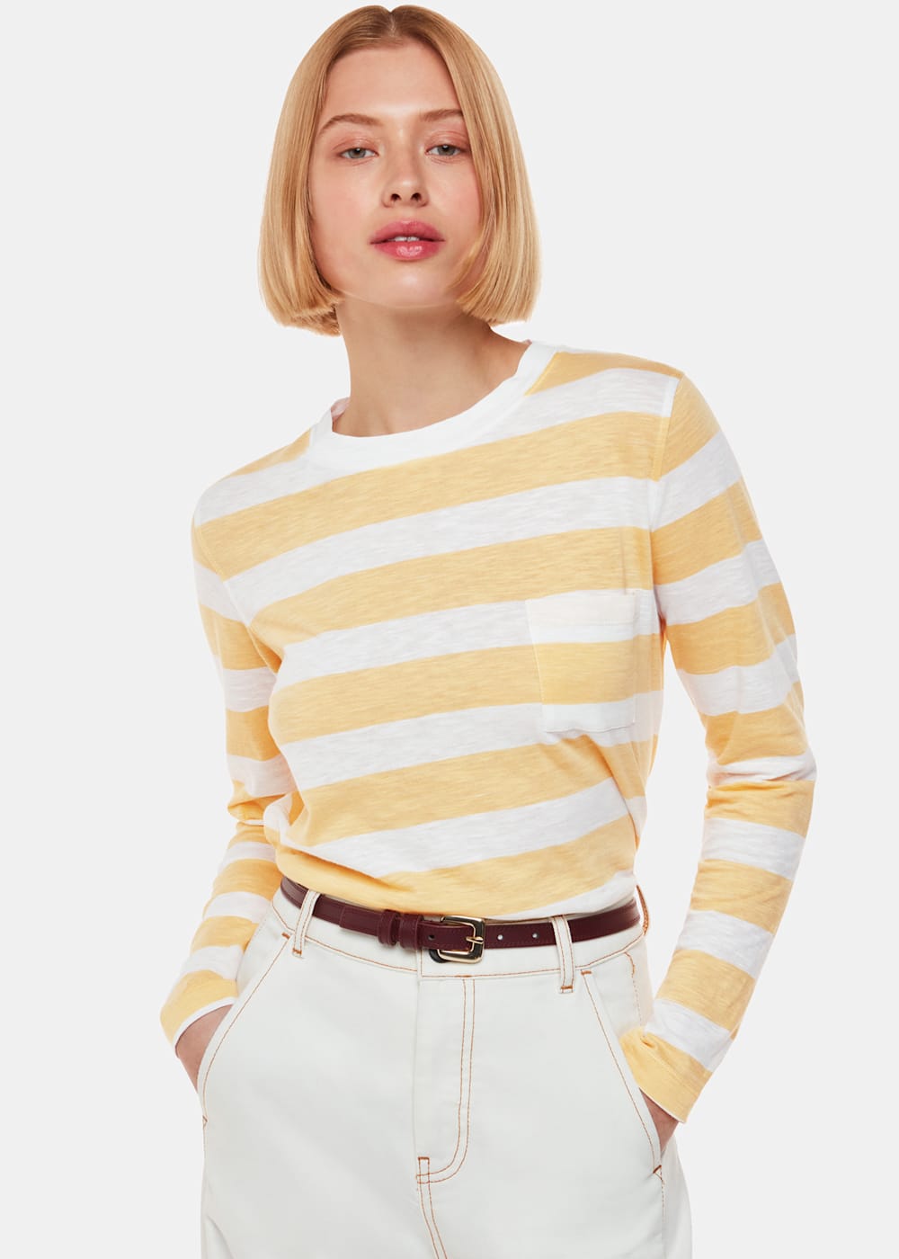 Whistles Stripe Crew Neck Pocket Top Whistles Stripe Crew Neck Pocket Top