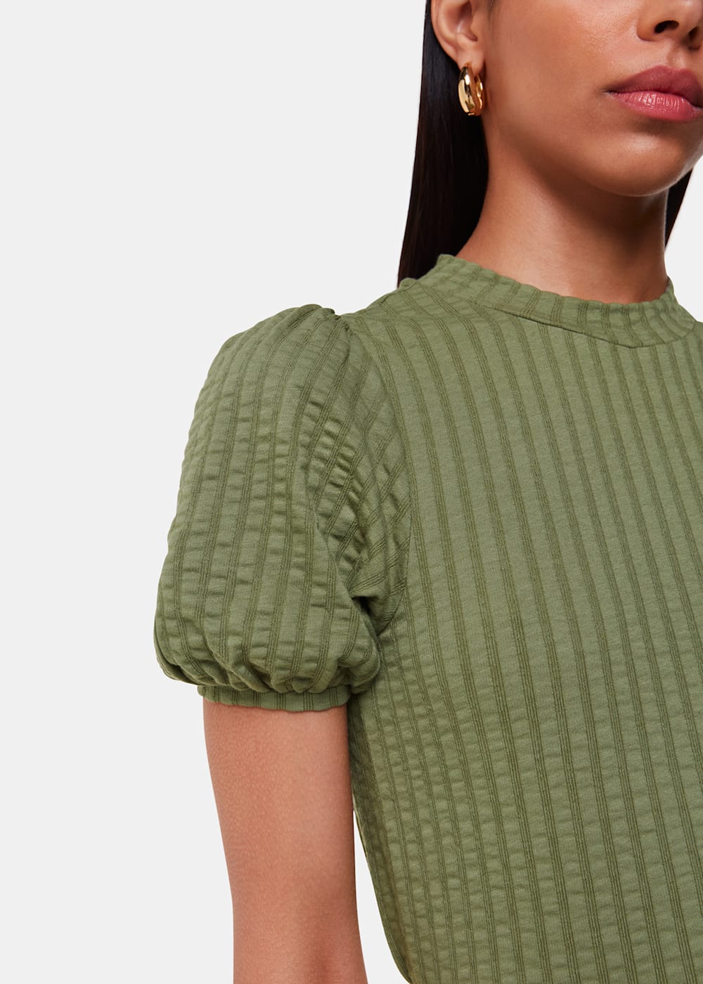 Khaki puff sleeve top hotsell