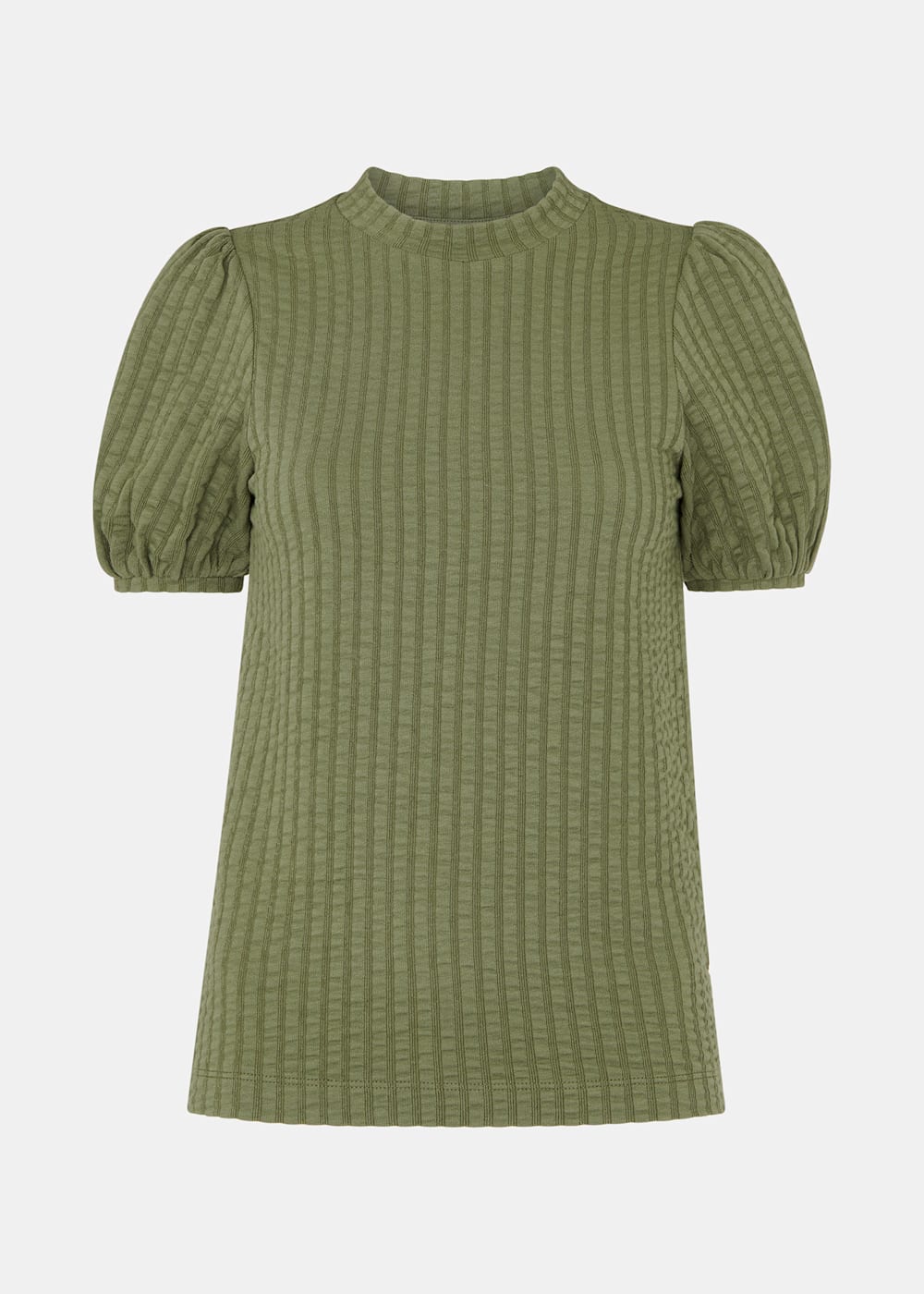Khaki Textured Puff Sleeve Top WHISTLES Whistles UK