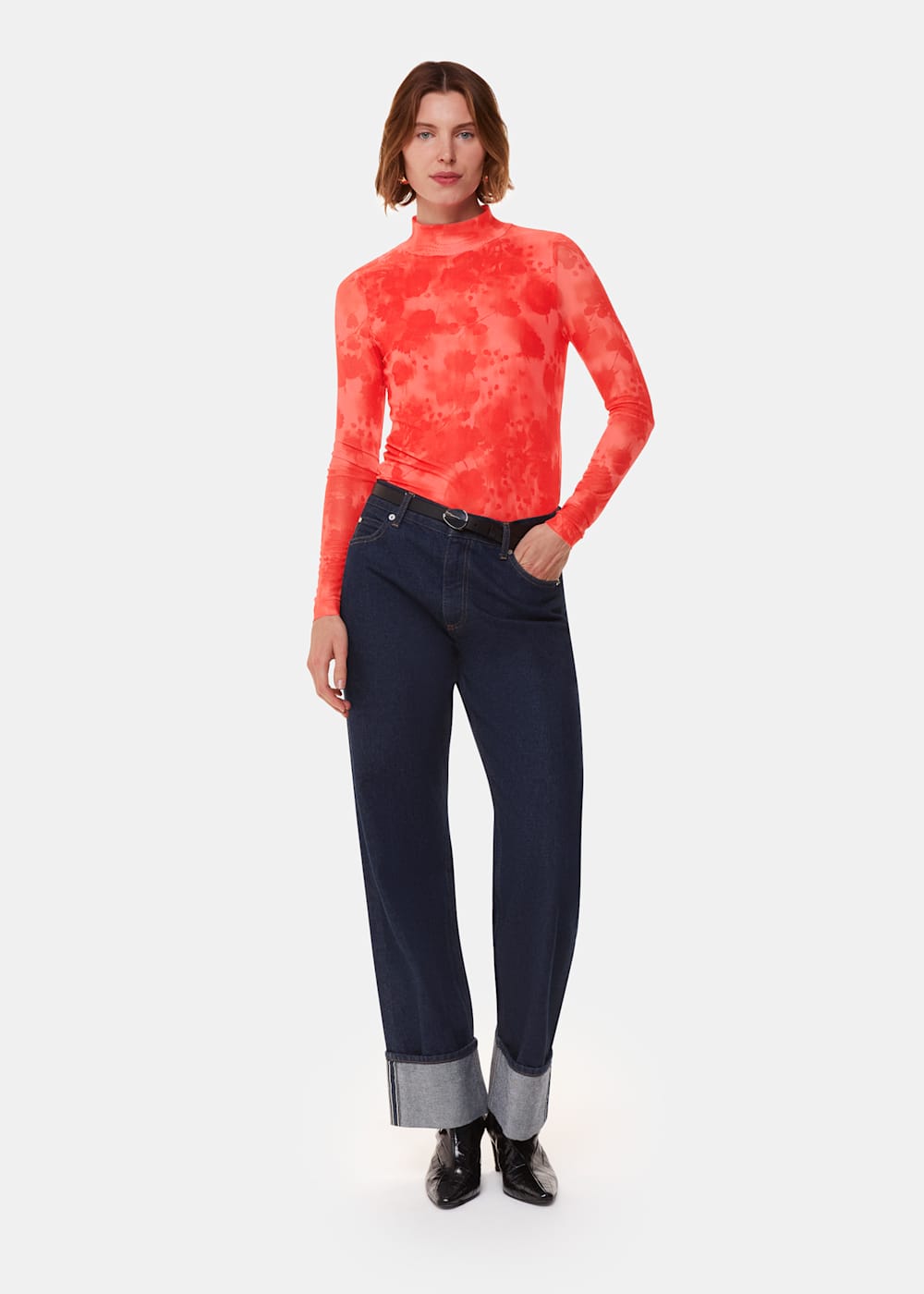 Red mesh turtleneck sales