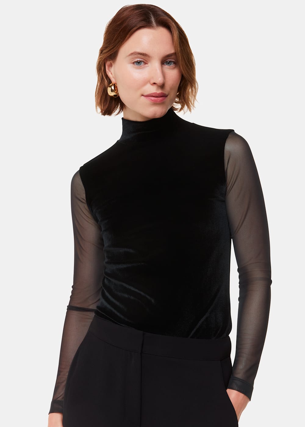 Black mesh sleeve top store