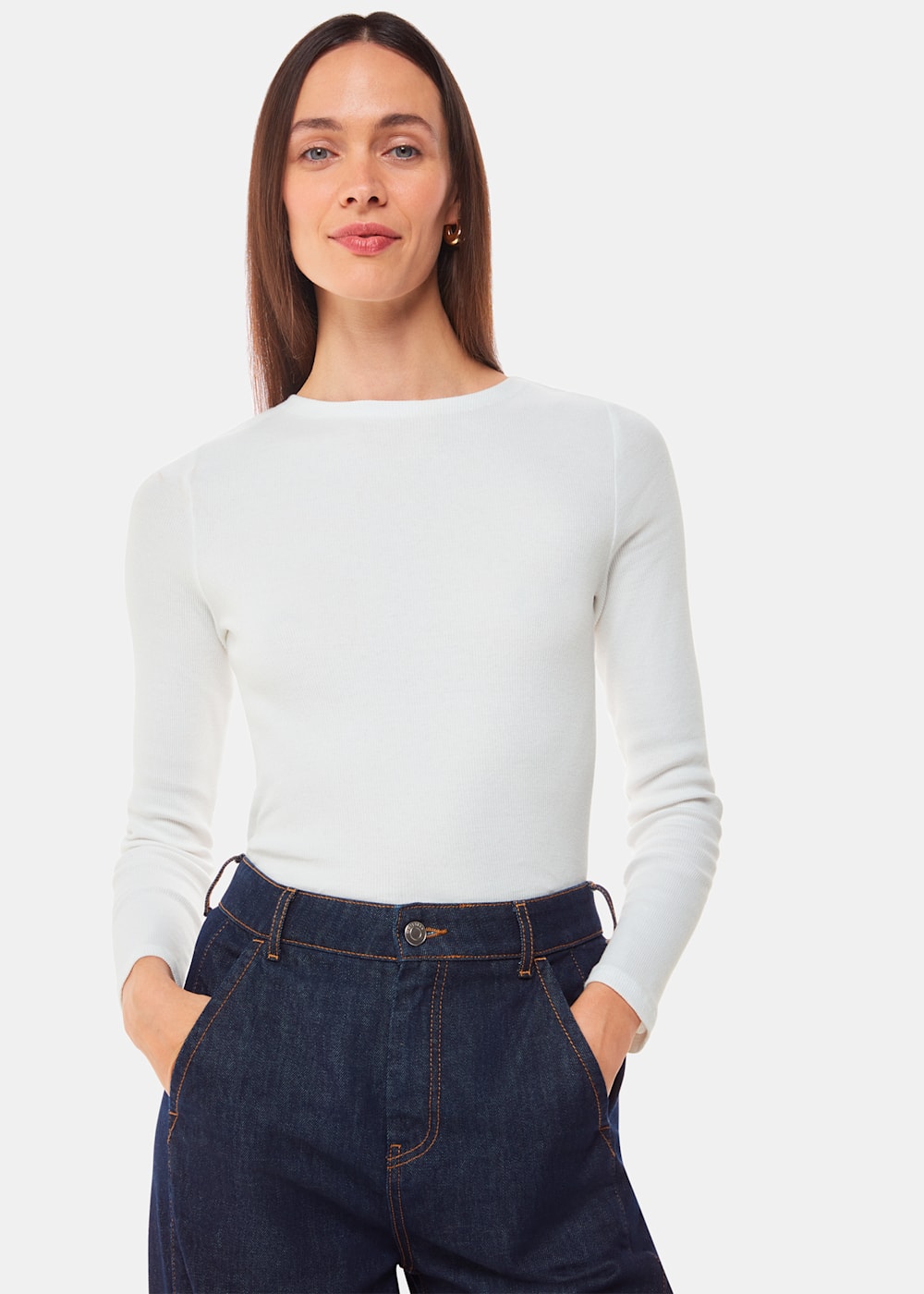White High Neck Long Sleeve Rib Top | WHISTLES | Whistles UK |