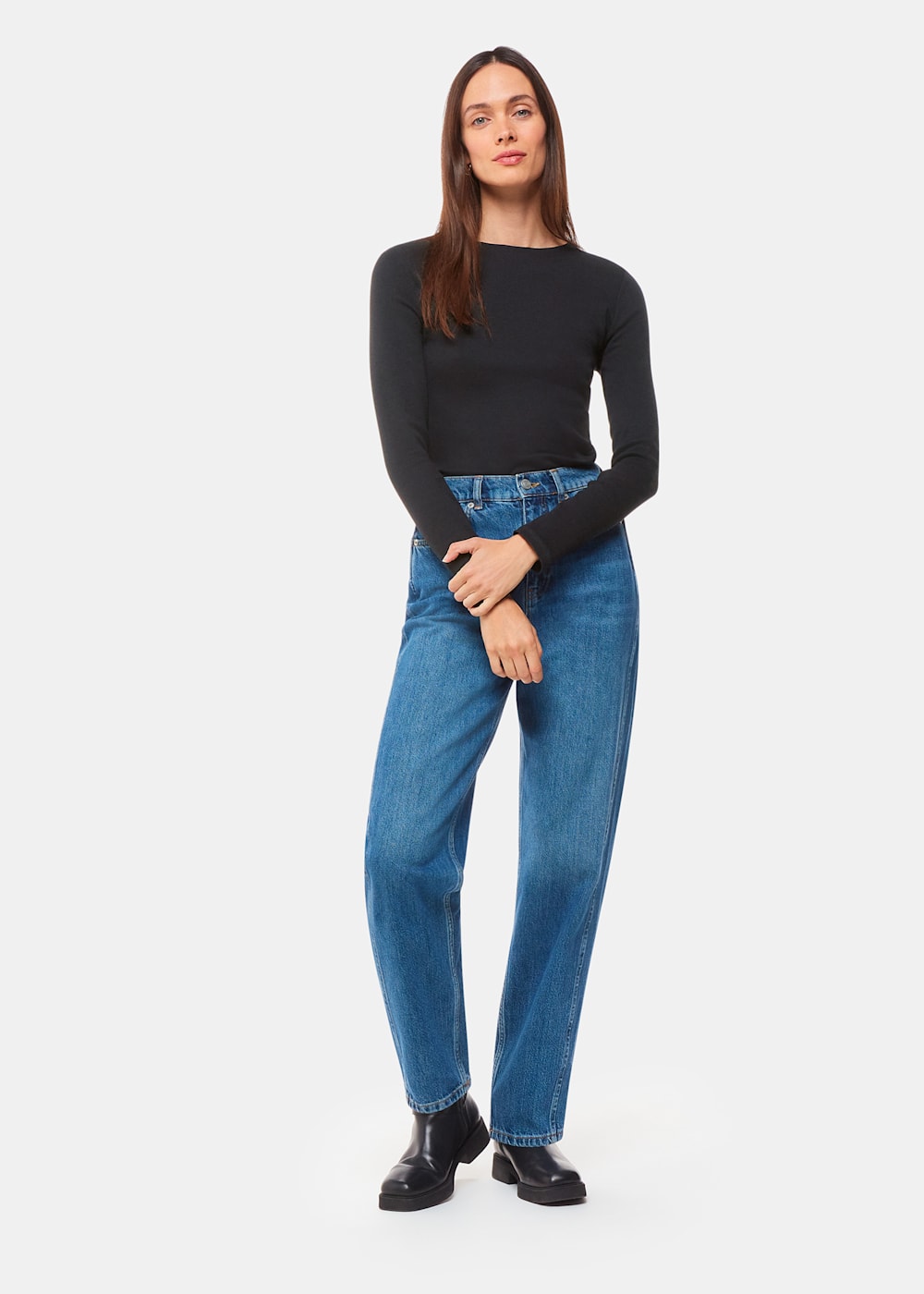 Black High Neck Long Sleeve Rib Top | WHISTLES | Whistles US |
