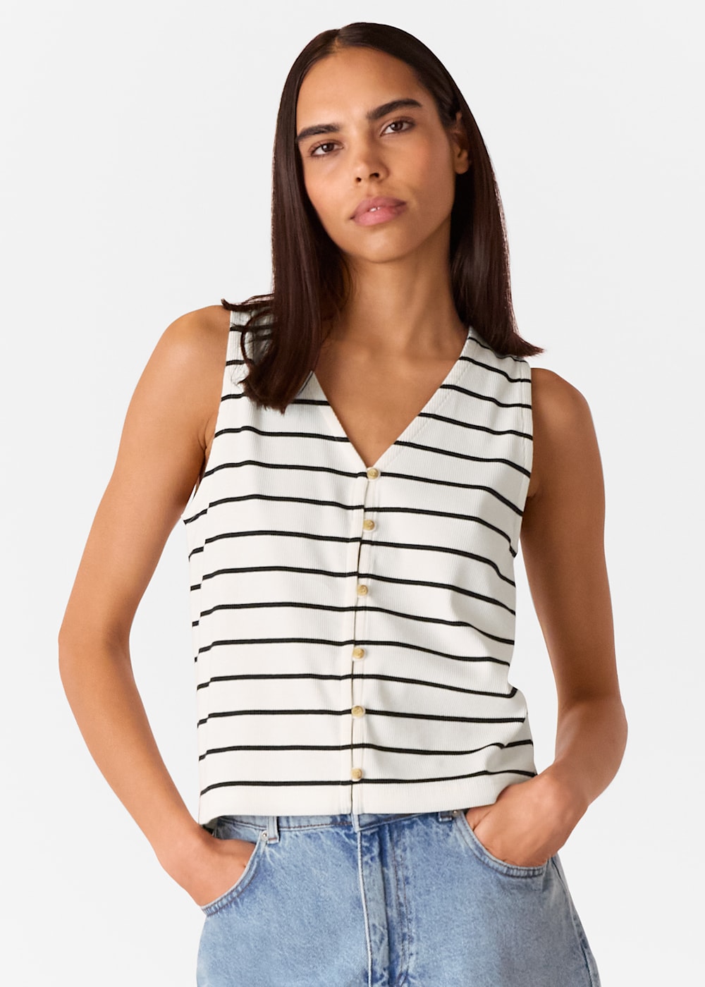 Whistles Stripe Button Front Top Whistles Stripe Button Front Top
