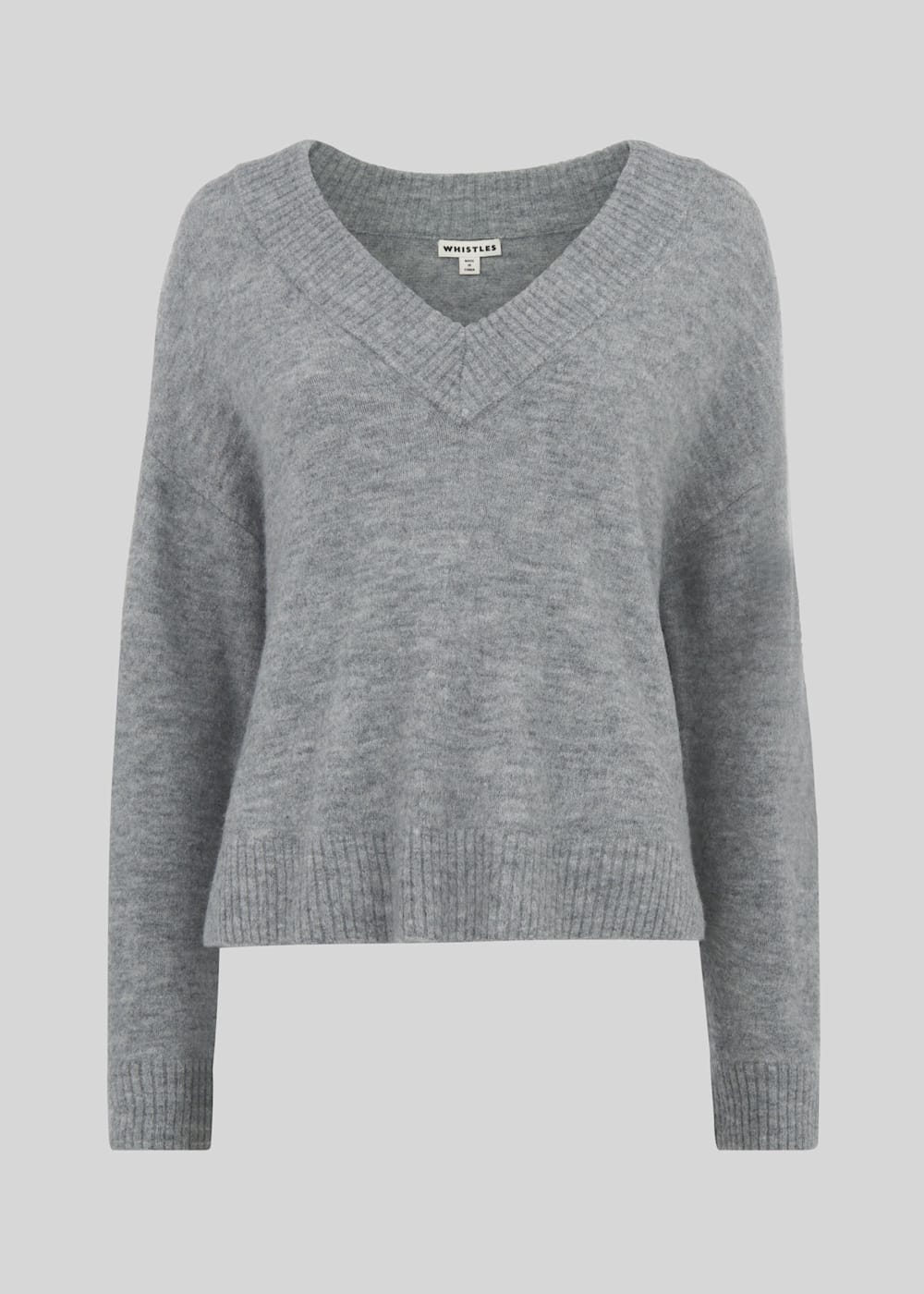 Grey Marl Oversized V Neck Knit | WHISTLES | Whistles UK |