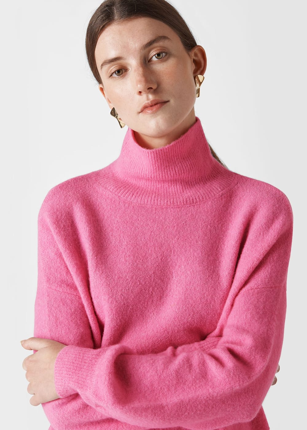 Pink Oversized Funnel Neck Knit WHISTLES Whistles US