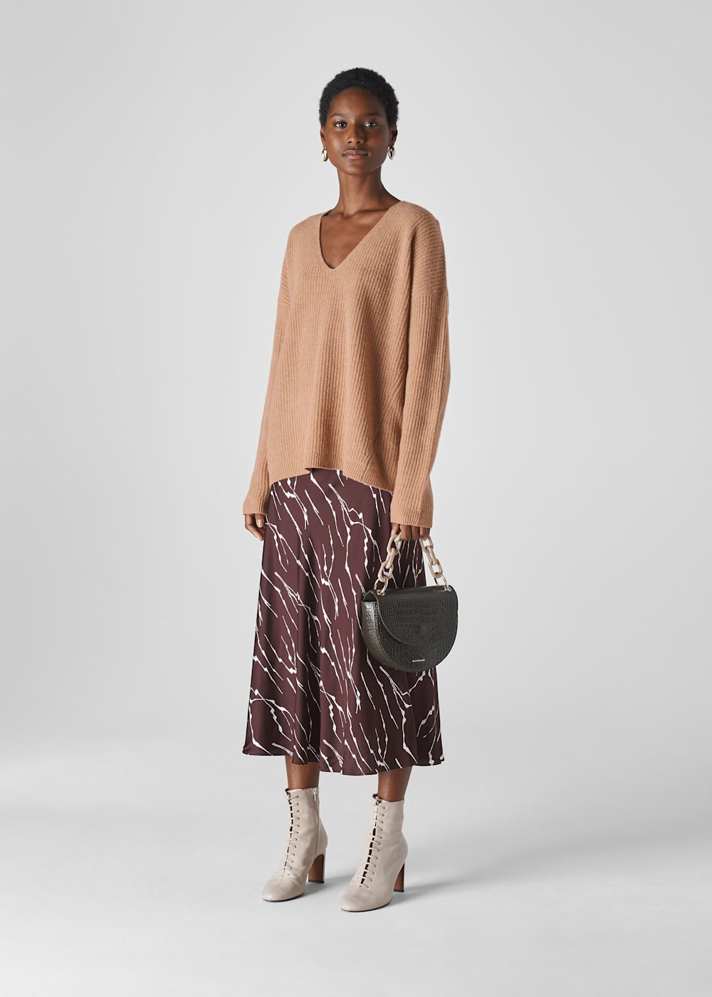 V neck camel jumper sale