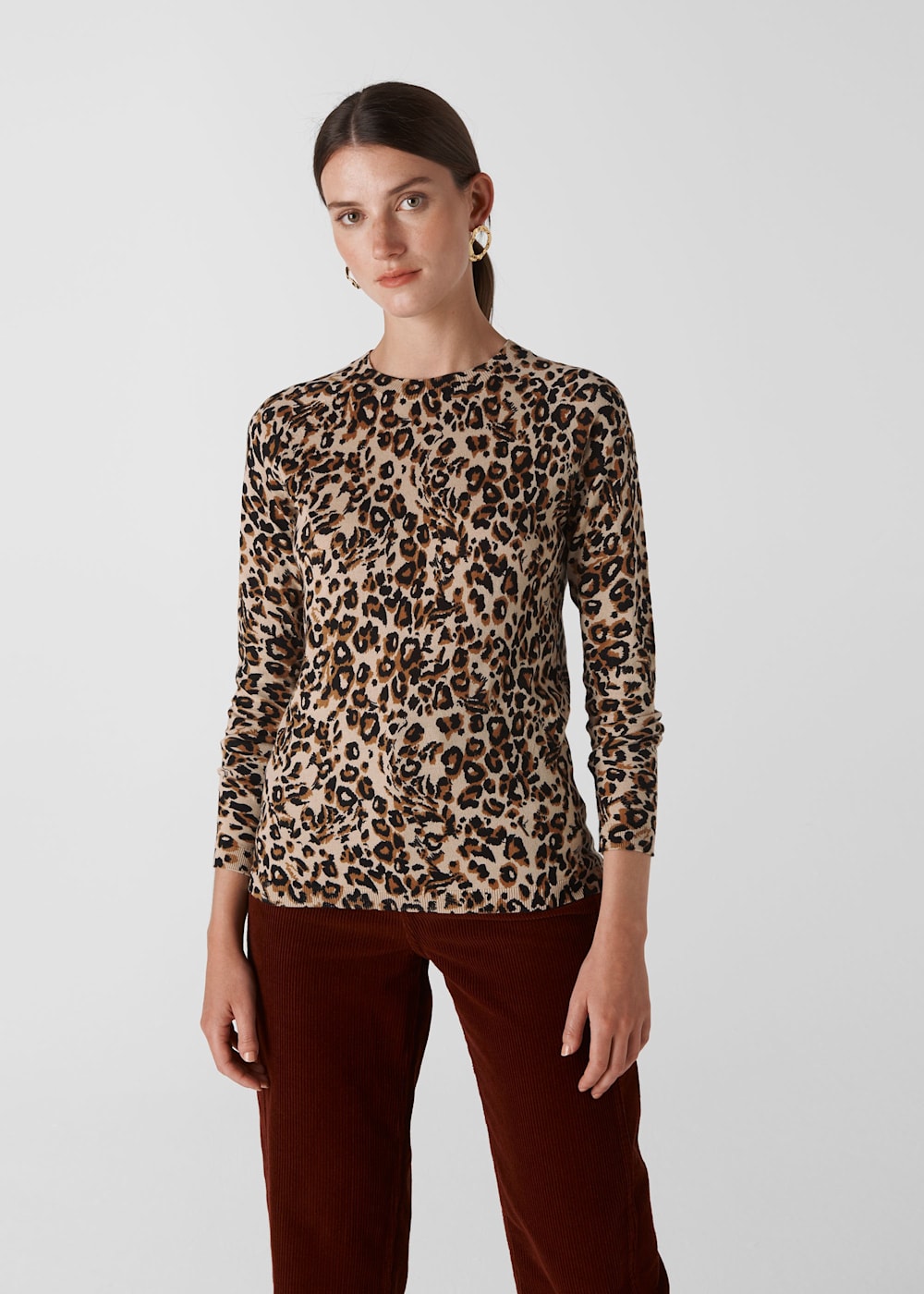 Leopard print crew neck sweater sale
