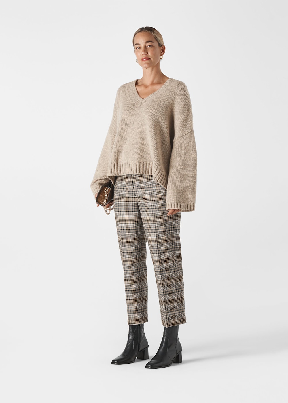 Neutral Oversized V Neck Wool Knit | WHISTLES | Whistles US |
