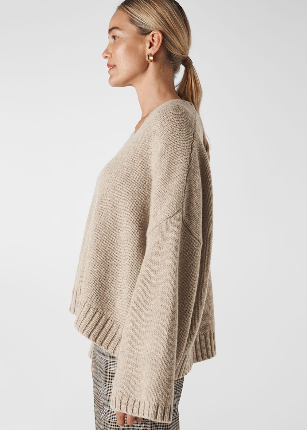 Neutral Oversized V Neck Wool Knit | WHISTLES | Whistles US |