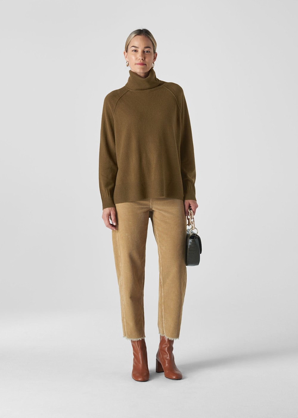 Olive Cashmere Roll Neck WHISTLES Whistles UK