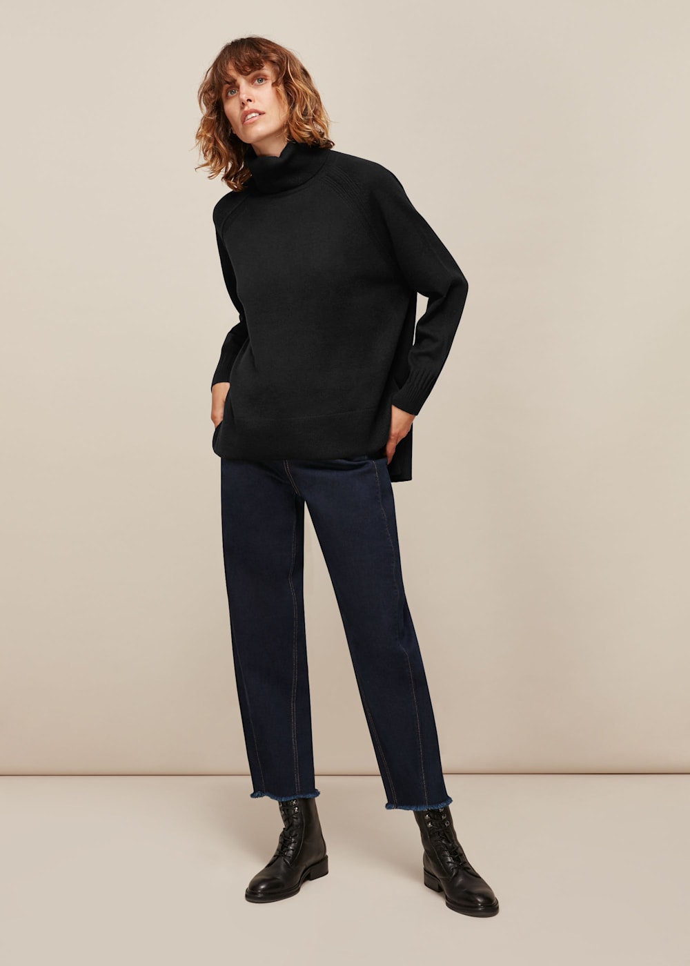 Black cashmere polo neck jumper best sale