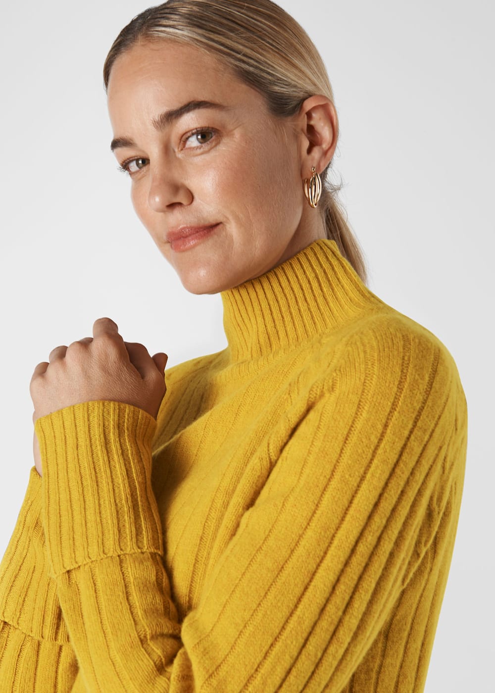 Yellow Rib Funnel Neck Wool Knit WHISTLES Whistles UK