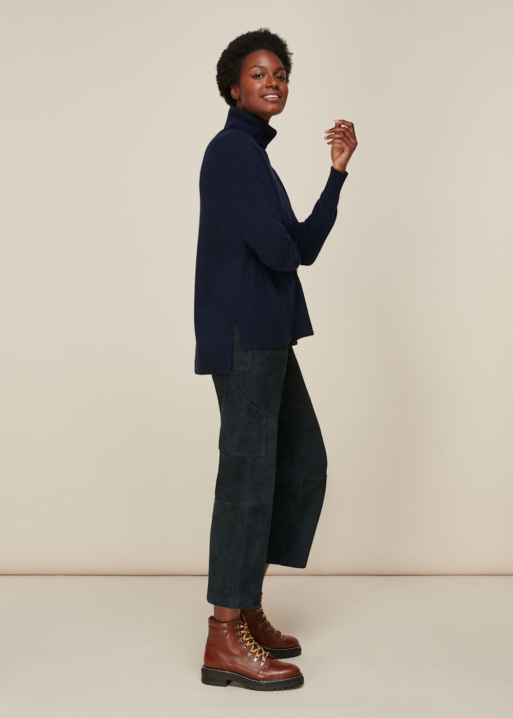 Whistles Cashmere Roll Neck Navy Whistles Cashmere Roll Neck Navy