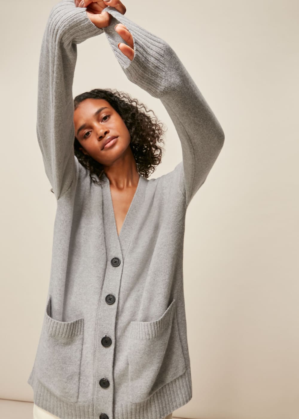 Women's Grey Long Line Pocket Wool Cardigan | Whistles US | Women's Grey Long Line Pocket Wool Cardigan | Whistles US |