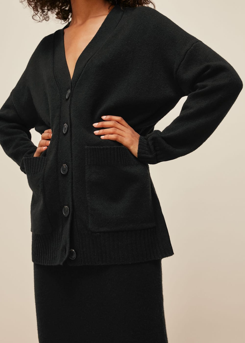 Black Long Line Pocket Wool Cardigan WHISTLES Whistles UK