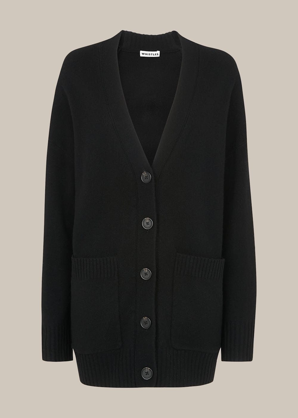 Women's Black Long line Pocket Wool Cardigan | Whistles US | Women's Black Long line Pocket Wool Cardigan | Whistles US |