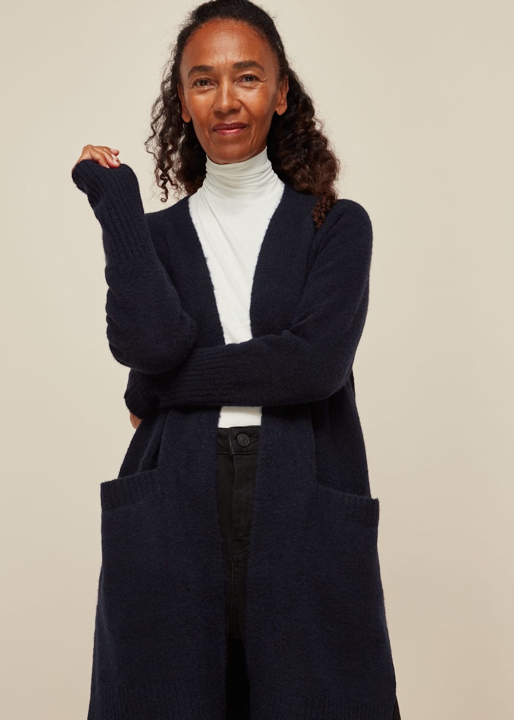 Women s Navy Lilly Long Line Wool Cardigan Whistles US