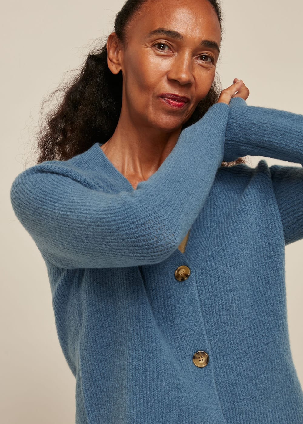 Blue Rib Textured Wool Mix Cardigan | WHISTLES | Whistles UK |