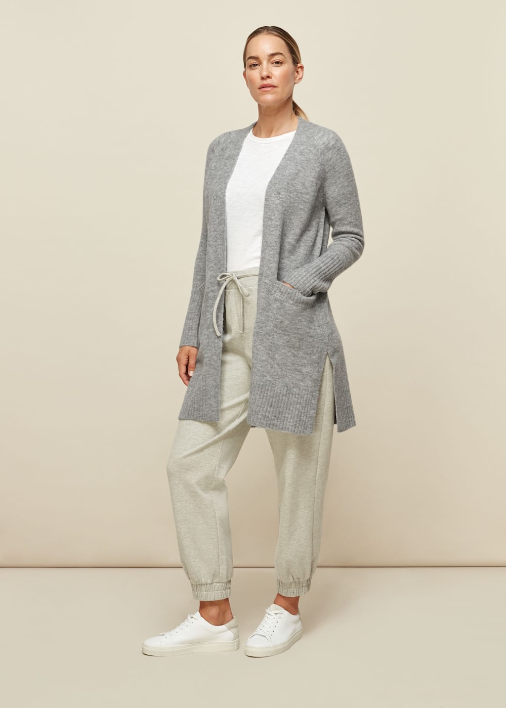 Grey Lilly Long Line Wool Cardigan WHISTLES Whistles UK
