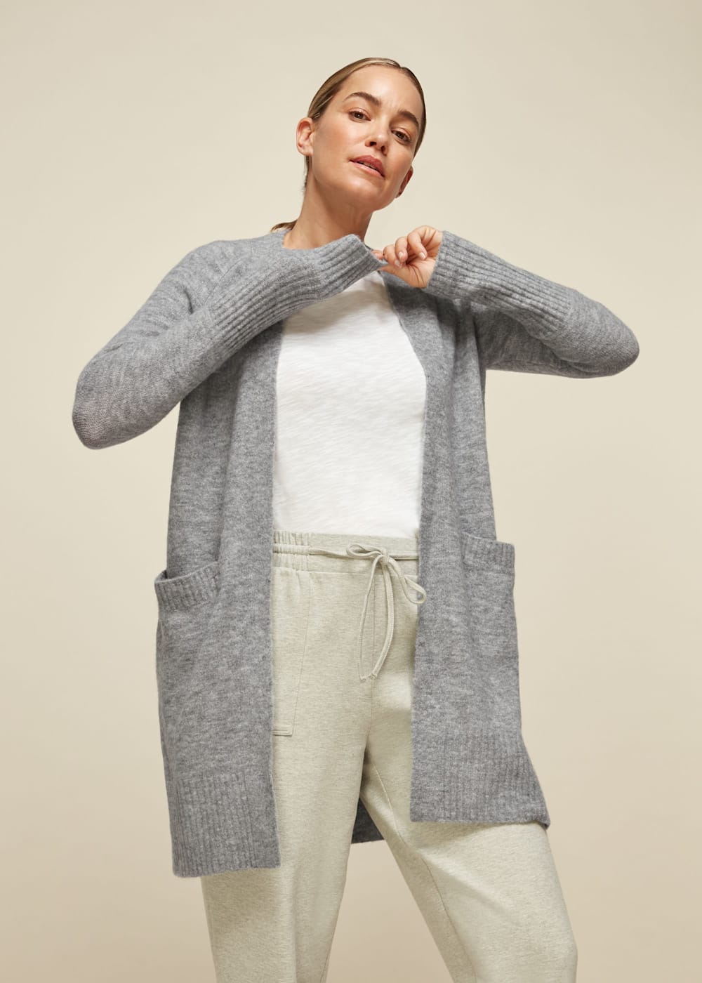 Women s Grey Lilly Long Line Wool Cardigan Whistles US