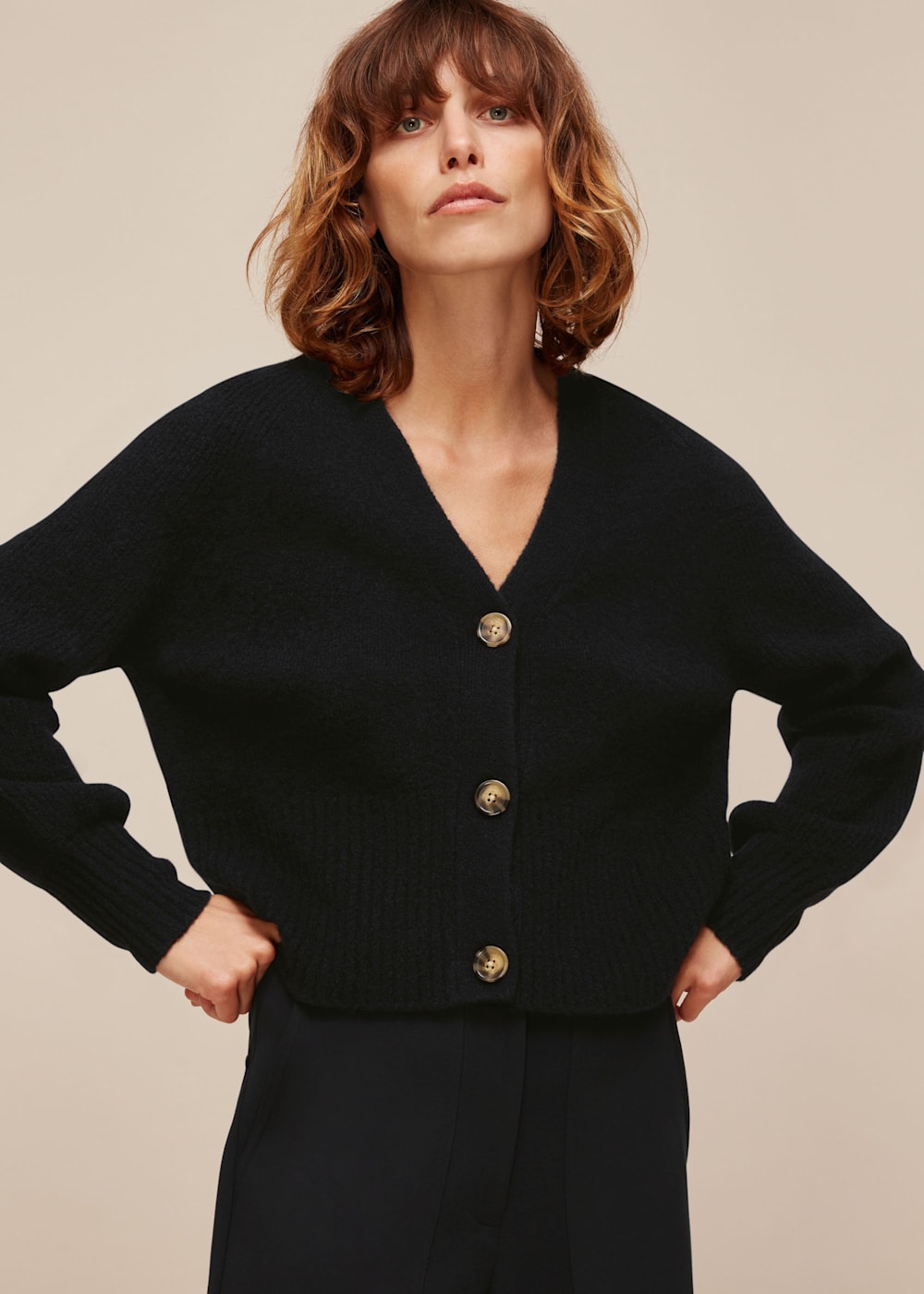 Women's Black Full Sleeve Knitted Cardigan | Whistles US | Women's Black Full Sleeve Knitted Cardigan | Whistles US |