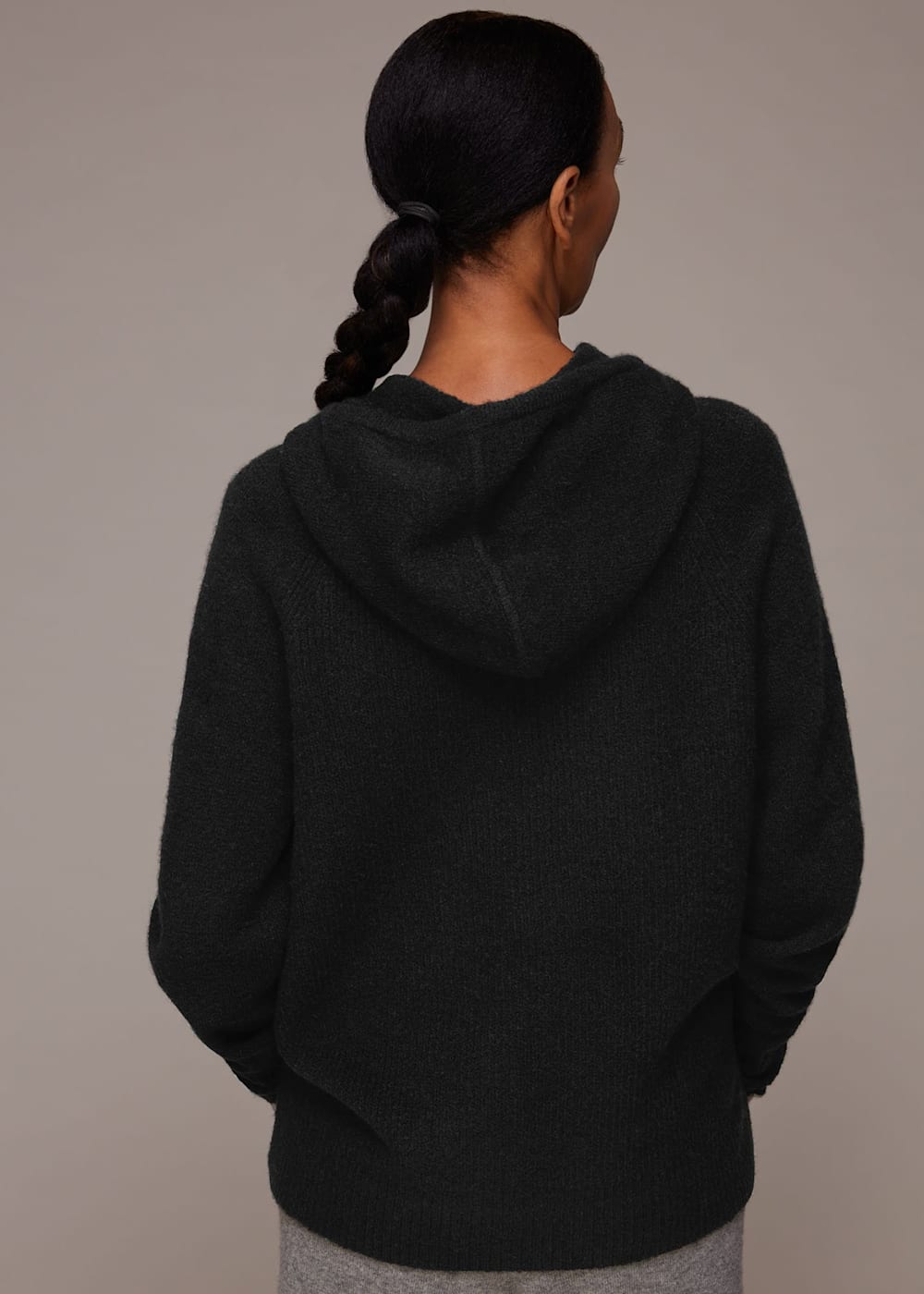 Black knitted hoodie clearance