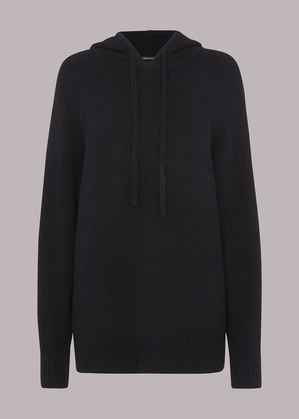 Black Ribbed Knitted Hoodie WHISTLES Whistles UK