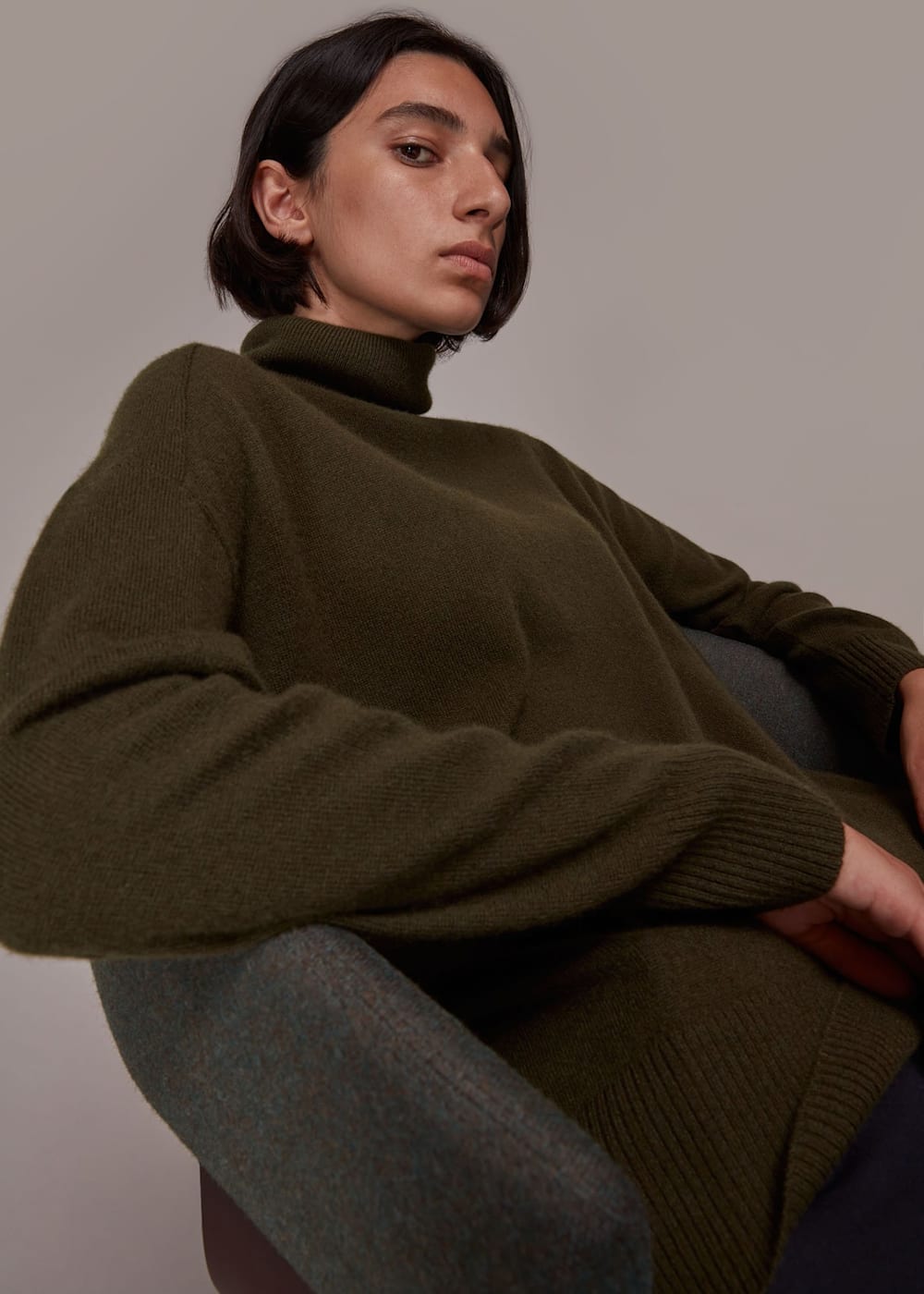 Khaki Cashmere Roll Neck Jumper WHISTLES Whistles UK