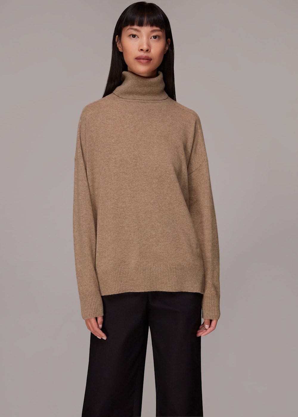 Oatmeal Cashmere Roll Neck Jumper WHISTLES Whistles ROW