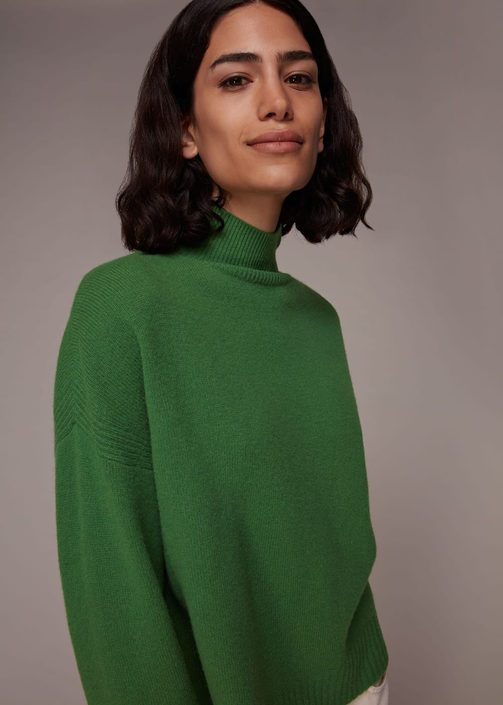 Green Wool Split Funnel Neck Jumper WHISTLES Whistles ROW