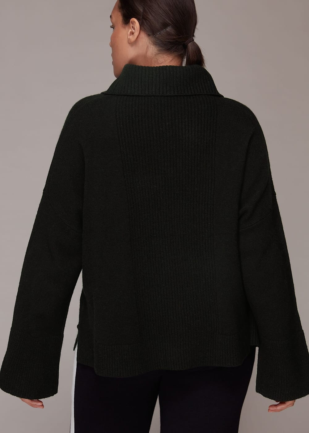 Black Rib Detail Collar Jumper WHISTLES Whistles UK
