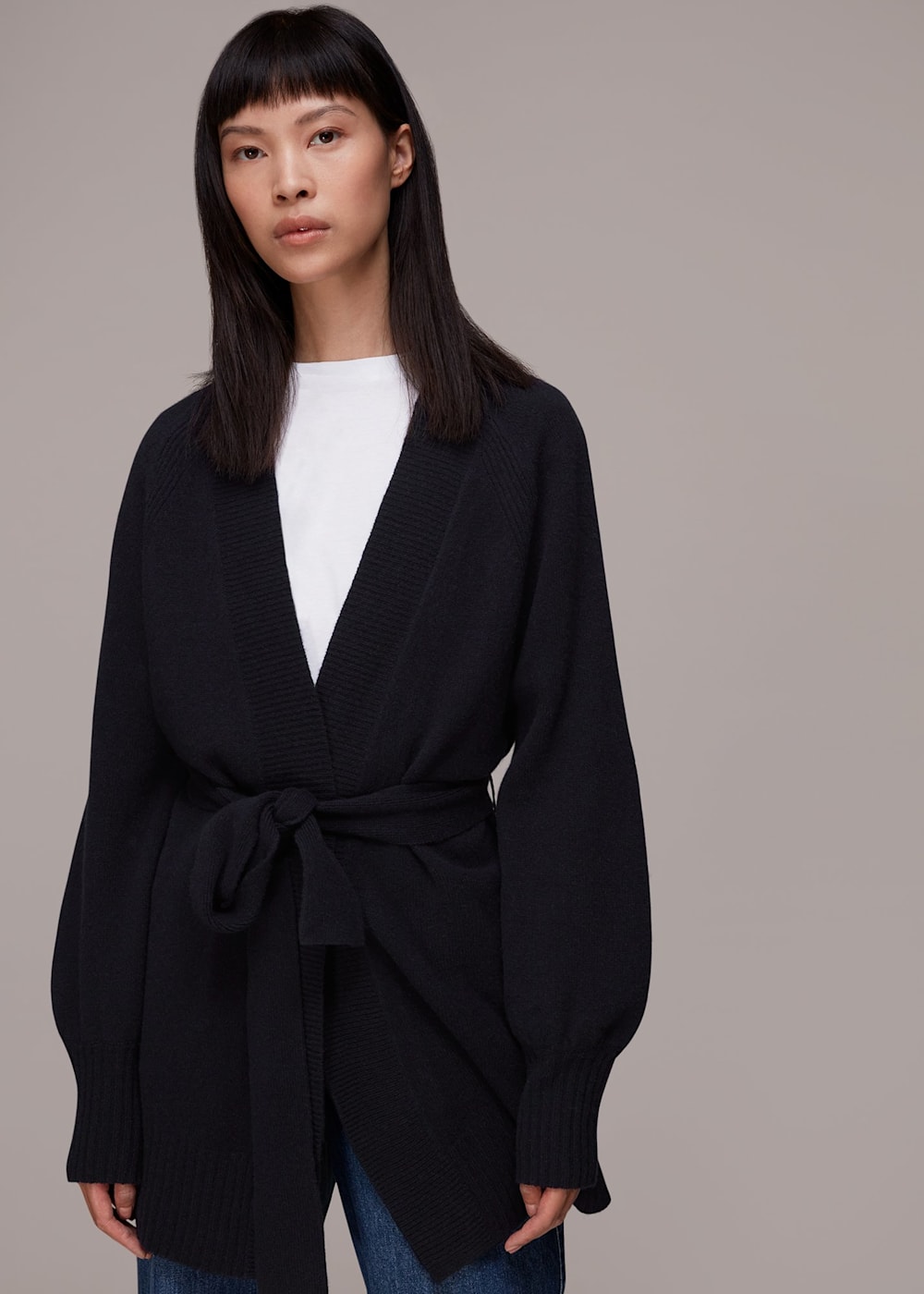 Navy Knitted Wrap Cardigan WHISTLES Whistles UK