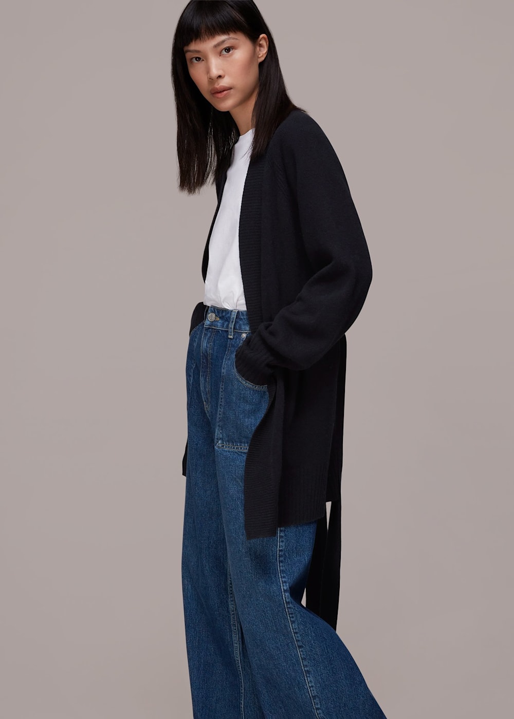 Navy Knitted Wrap Cardigan WHISTLES Whistles UK