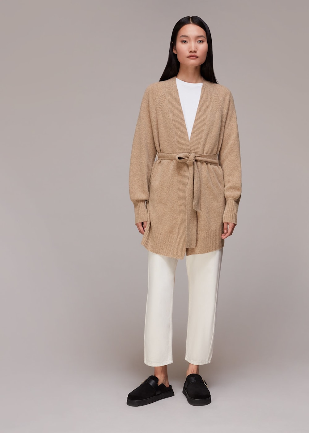 Women's Oatmeal Knitted Wrap Cardigan | Whistles US |