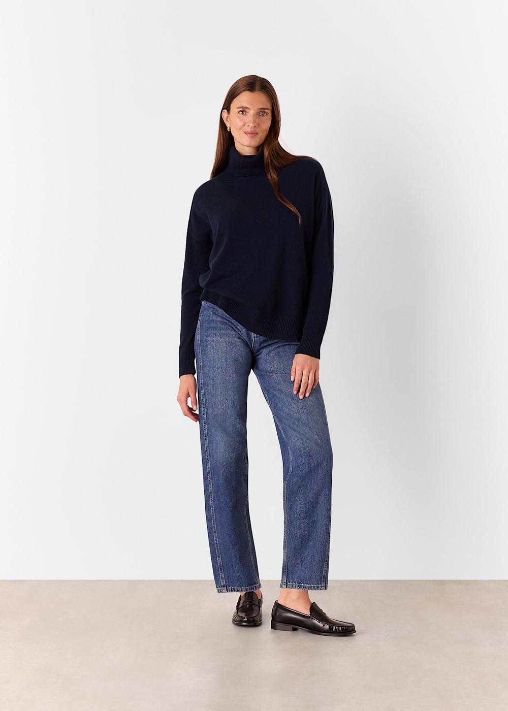 Navy Cashmere Roll Neck Jumper WHISTLES Whistles UK