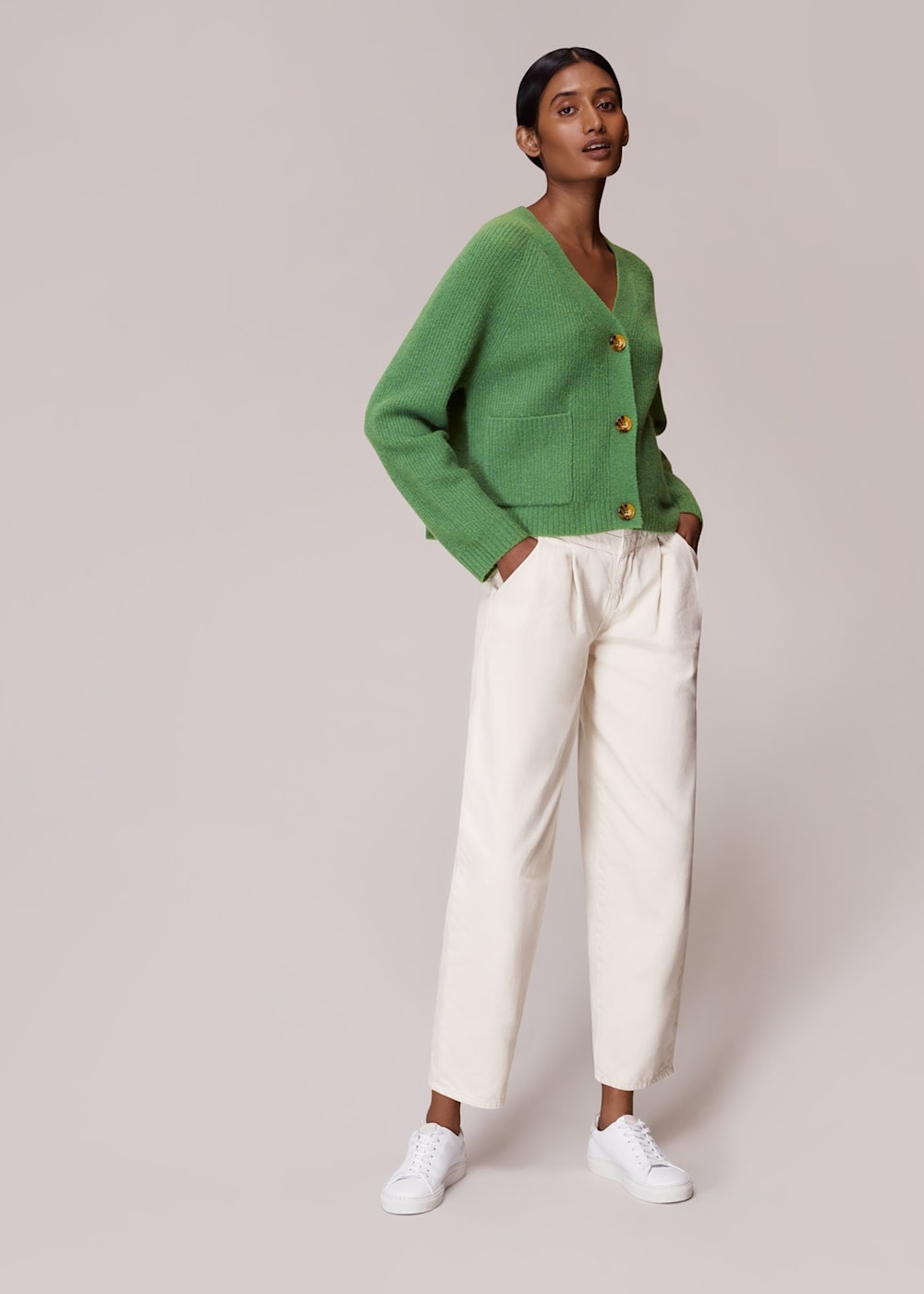 Green Ribbed Pocket Cardigan WHISTLES Whistles UK