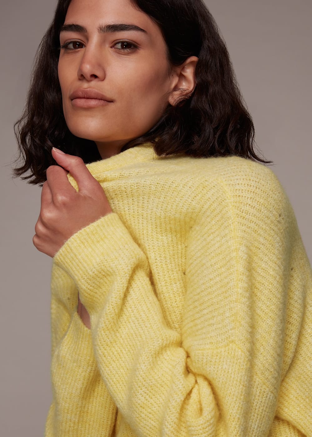 Yellow Ribbed Crew Neck Jumper WHISTLES Whistles UK