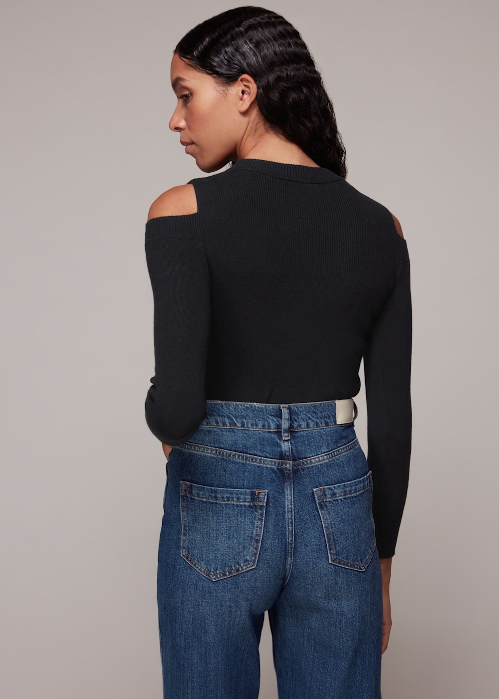 Black cold shoulder sweater hotsell