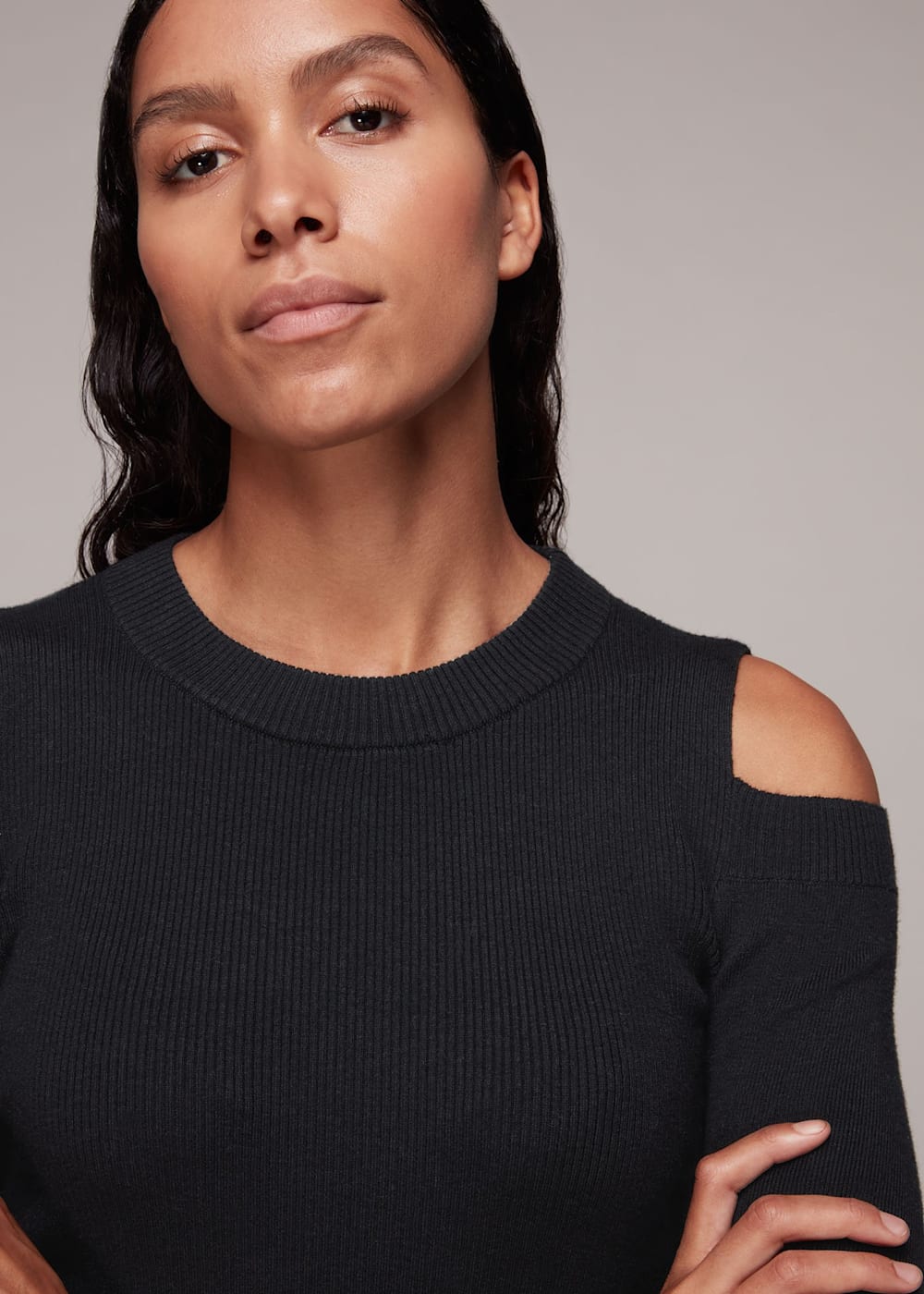 Open shoulder knit sweater sales