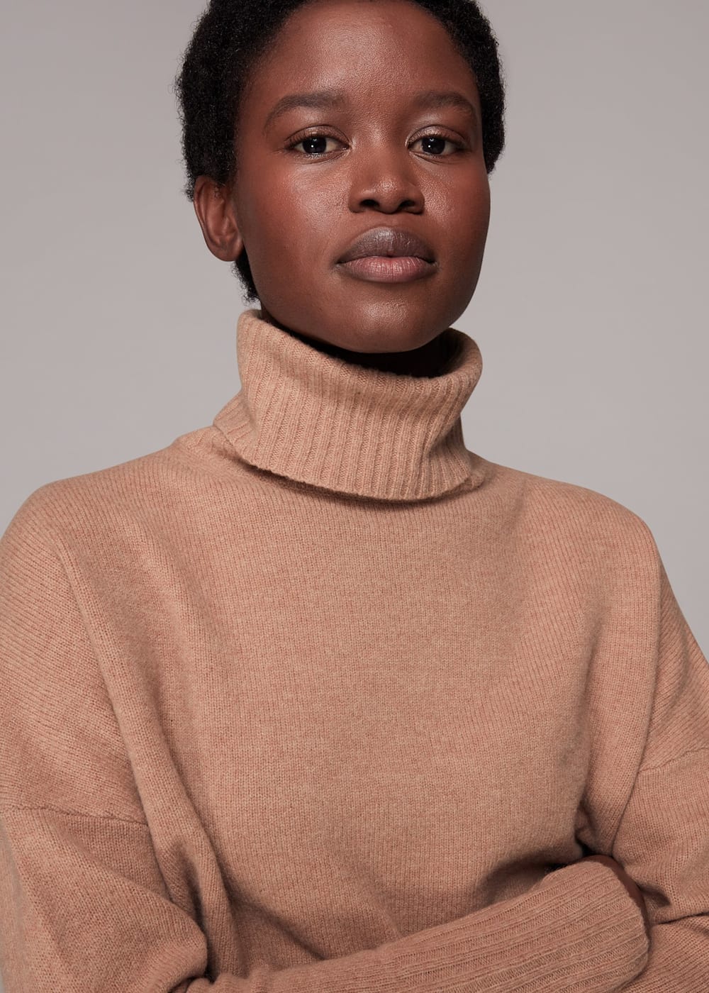 Roll neck camel jumper deals