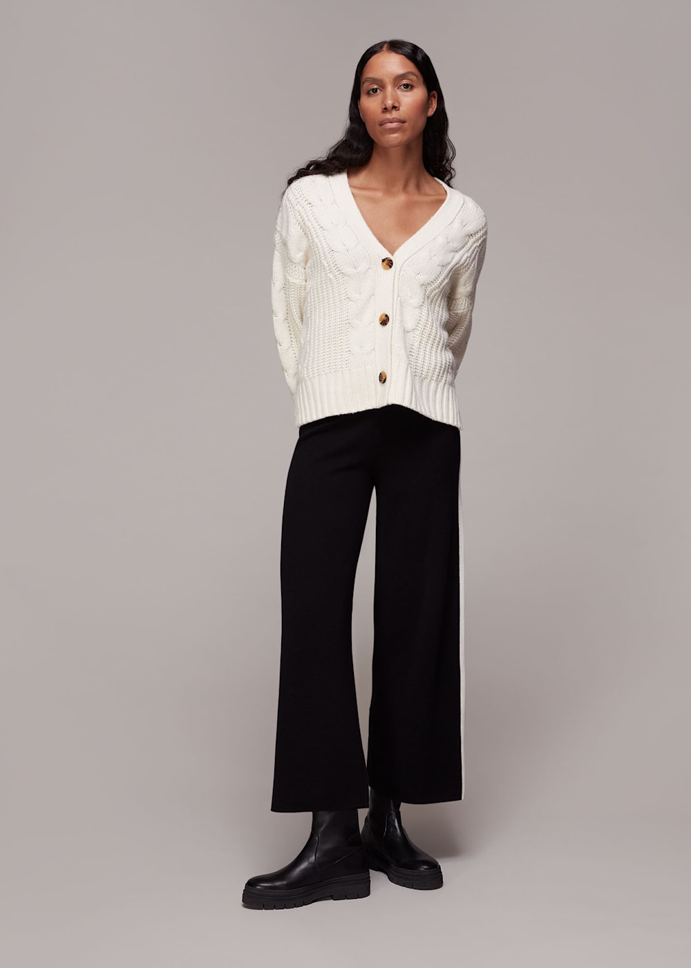 Women's Ivory Cable Knit Cardigan | Whistles US | Women's Ivory Cable Knit Cardigan | Whistles US |
