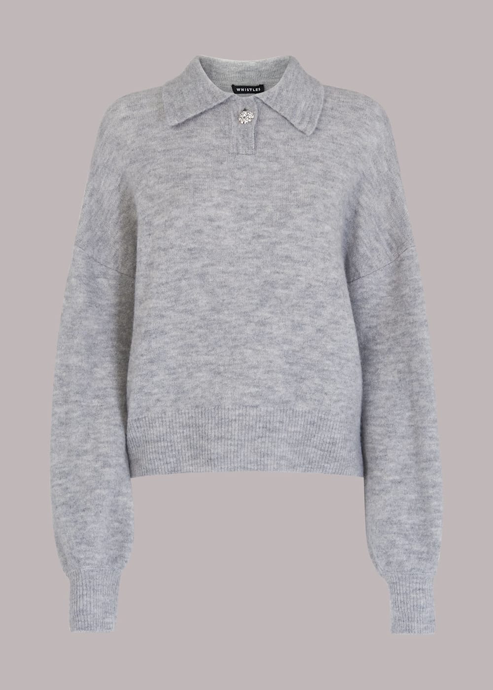 Women s Grey Jewel Button Collar Sweater Whistles US