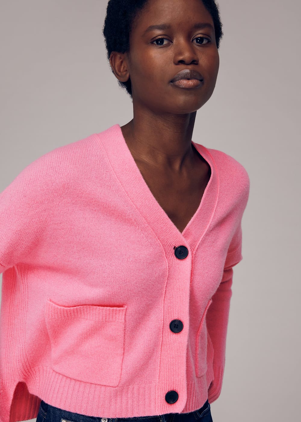 Long pink cardigan with pockets 2025