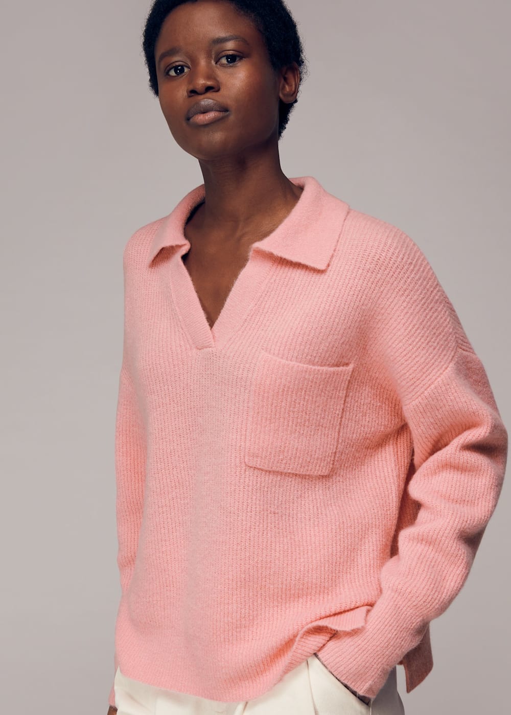 Pink ribbed sweater best sale