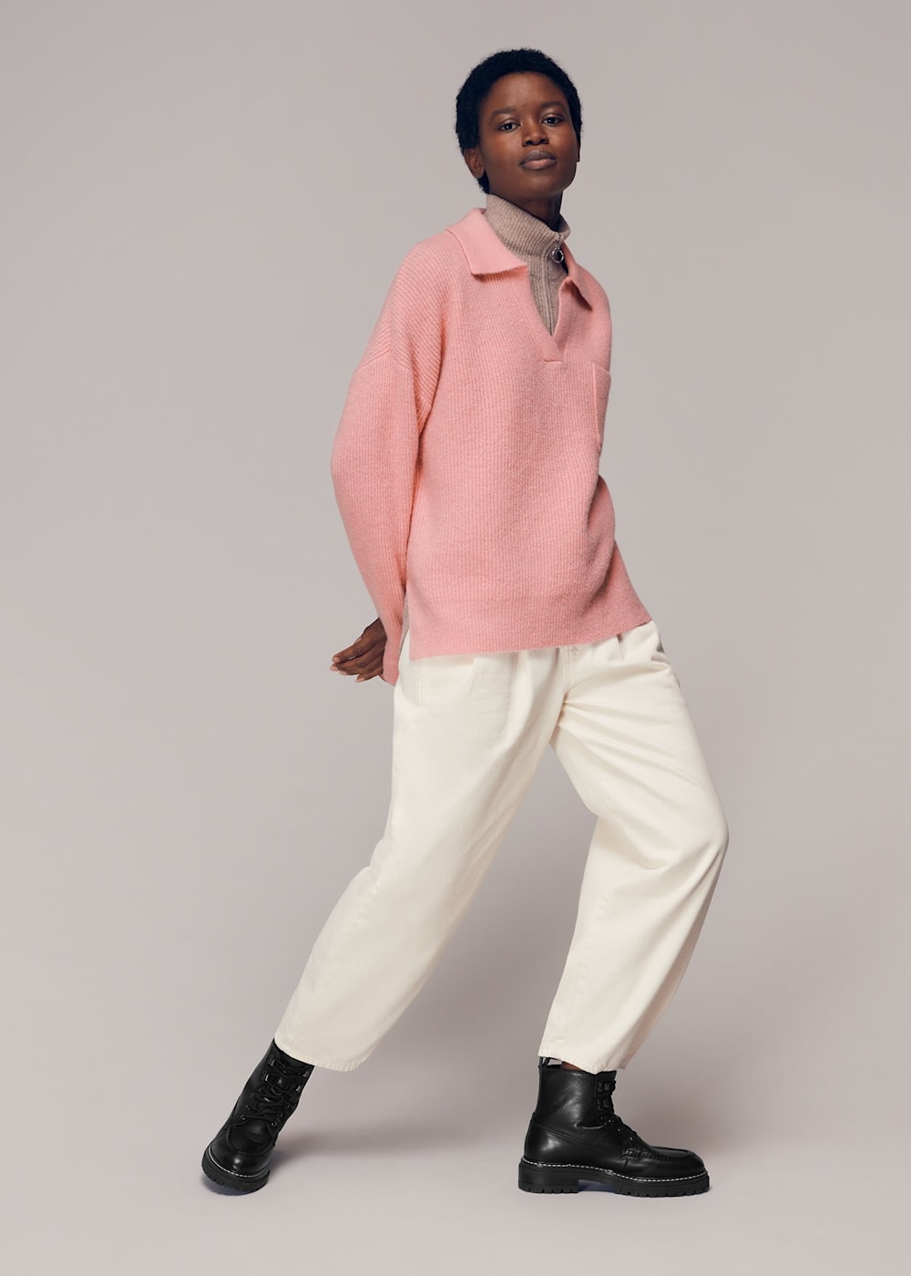 Pink sweater with white collar hotsell
