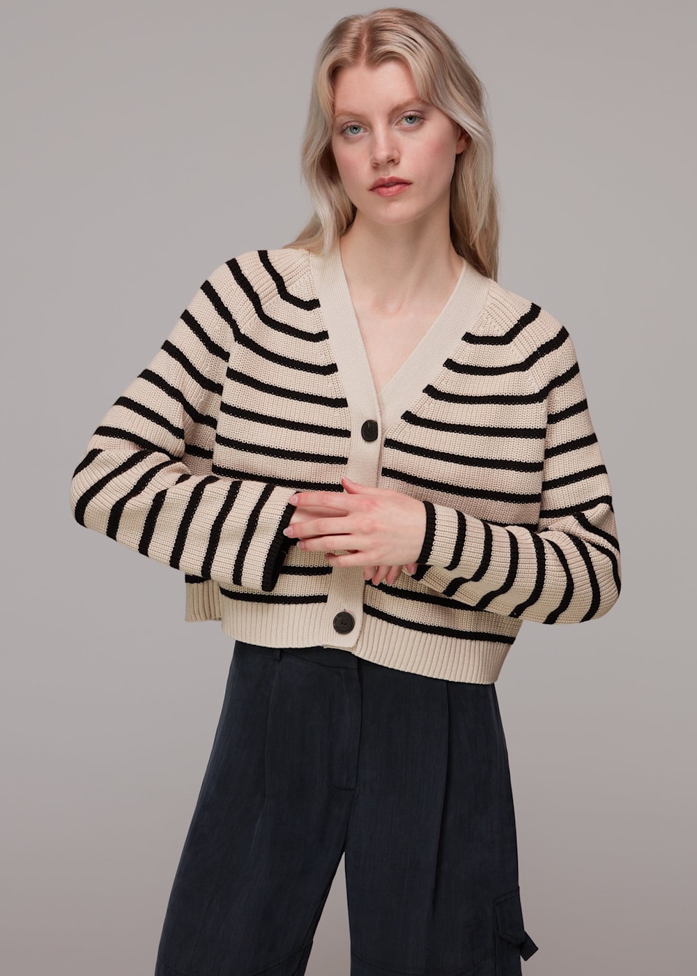Women's Black/Multi Stripe Cotton Cardigan | Whistles US |
