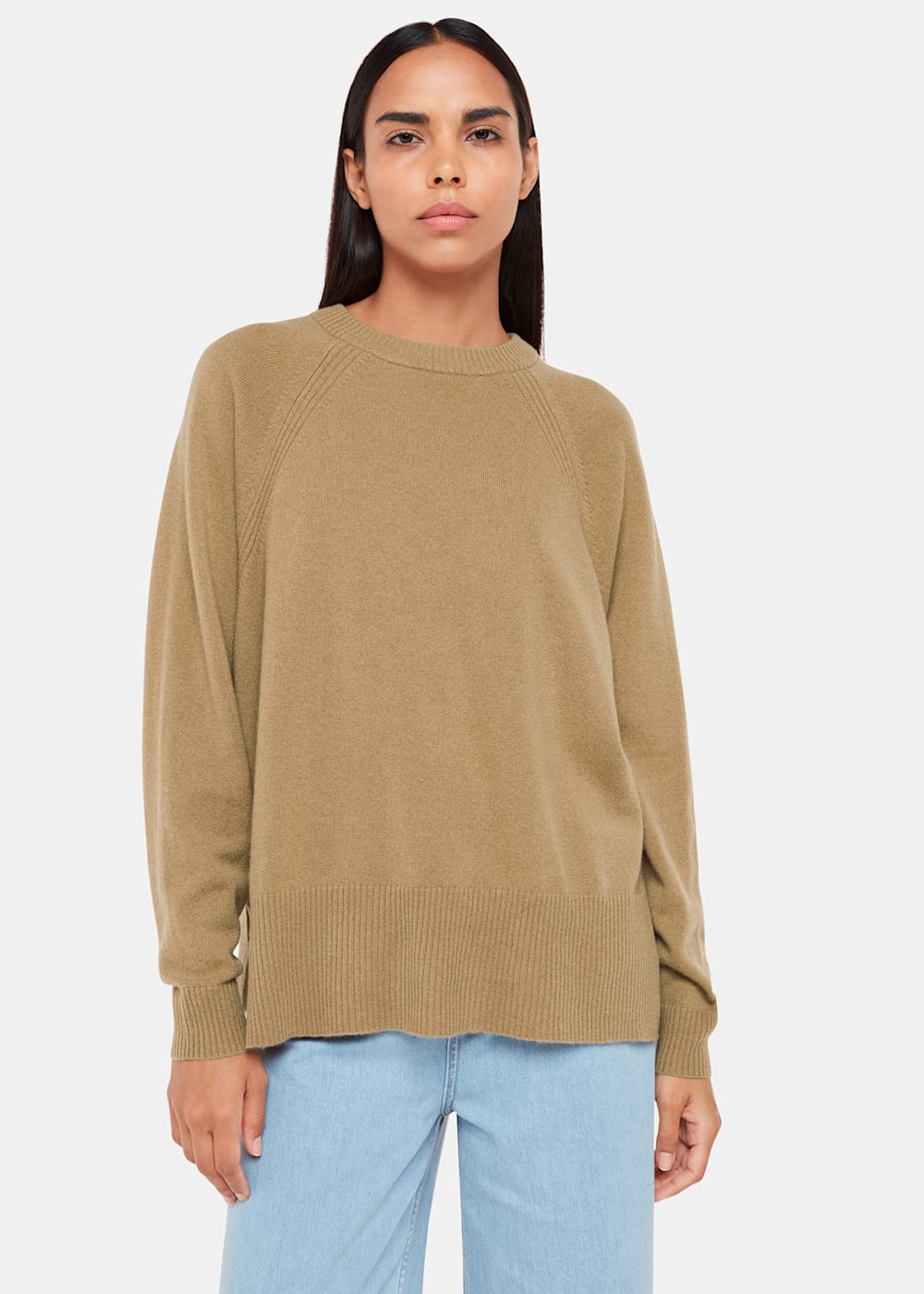 Womens camel crew neck sweater hot sale