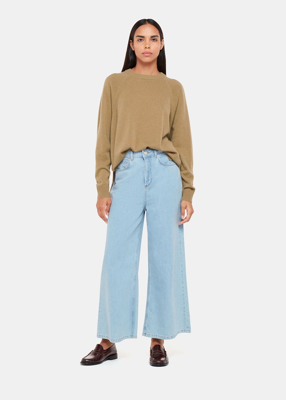 Camel crew neck sweater women's sale